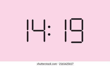 Digital clock close up displaying 14:19 o'clock, simple flat black icon vector eps 10