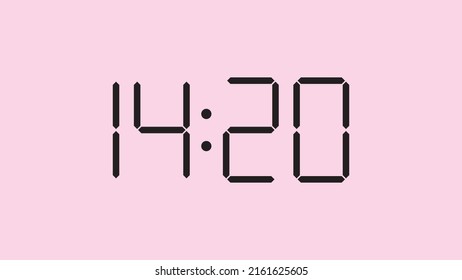 Digital clock close up displaying 14:20 o'clock, simple flat black icon vector eps 10