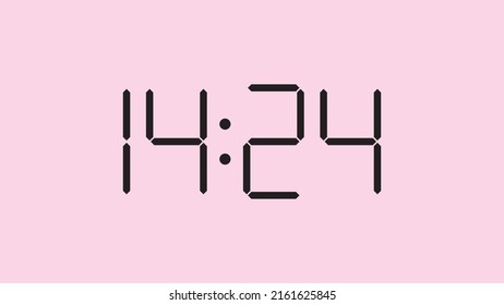 Digital clock close up displaying 14:24 o'clock, simple flat black icon vector eps 10
