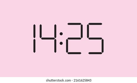 Digital clock close up displaying 14:25 o'clock, simple flat black icon vector eps 10