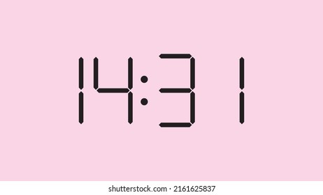 Digital clock close up displaying 14:31 o'clock, simple flat black icon vector eps 10
