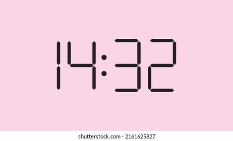 Digital clock close up displaying 14:32 o'clock, simple flat black icon vector eps 10