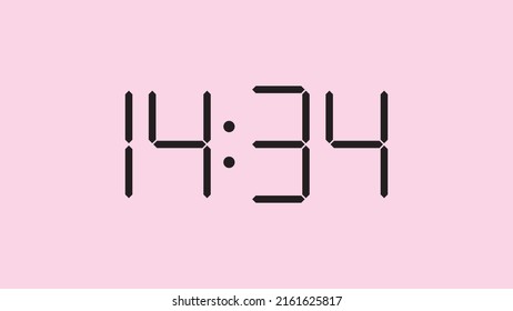 Digital clock close up displaying 14:34 o'clock, simple flat black icon vector eps 10