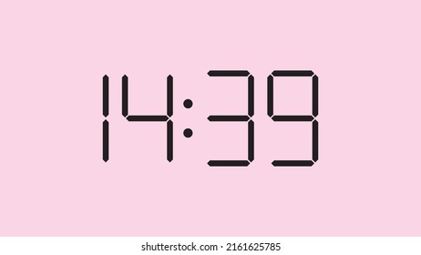 Digital clock close up displaying 14:39 o'clock, simple flat black icon vector eps 10