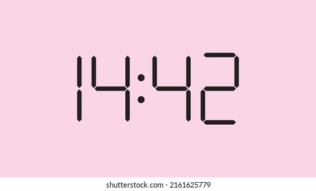 Digital clock close up displaying 14:42 o'clock, simple flat black icon vector eps 10