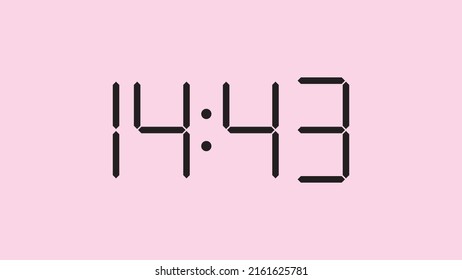 Digital clock close up displaying 14:43 o'clock, simple flat black icon vector eps 10