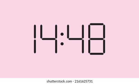Digital clock close up displaying 14:48 o'clock, simple flat black icon vector eps 10