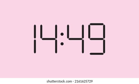 Digital clock close up displaying 14:49 o'clock, simple flat black icon vector eps 10