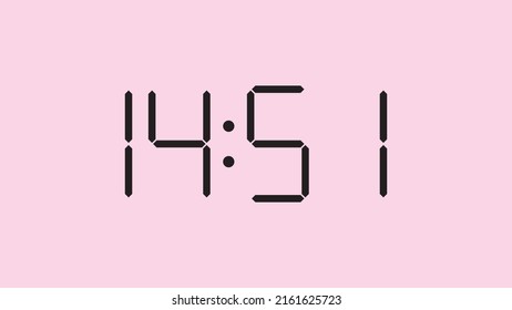 Digitale Uhr, Nahaufnahme mit 14:51 Uhr, einfaches, flaches, schwarzes Symbol, Vektorgrafik eps10