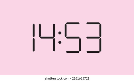 Cierre del reloj digital mostrando las 14:53 en punto, sencillo icono plano negro vector eps 10