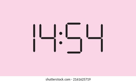 Digital clock close up displaying 14:54 o'clock, simple flat black icon vector eps 10