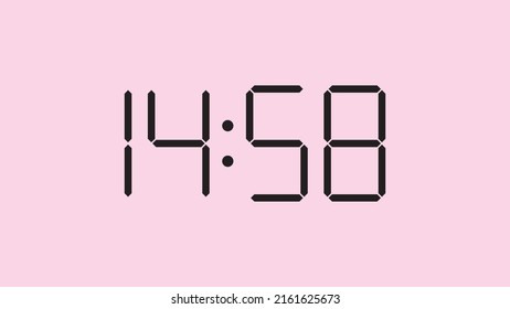 Digital clock close up displaying 14:58 o'clock, simple flat black icon vector eps 10