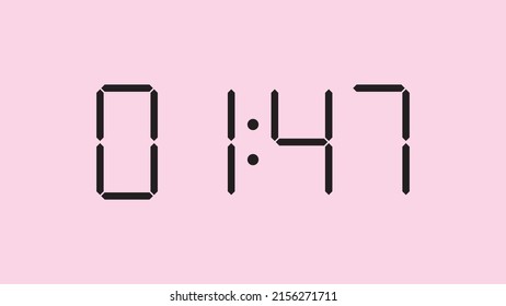 Digital clock close up displaying 1:47 o'clock, am or pm, simple flat black icon vector eps 10