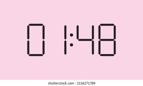 Digital clock close up displaying 1:48 o'clock, am or pm, simple flat black icon vector eps 10