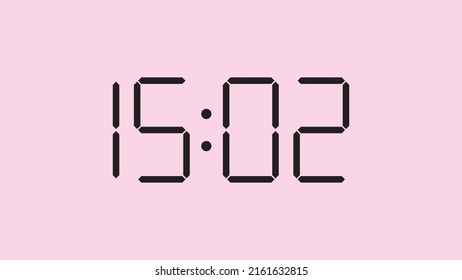 Digital clock close up displaying 15:02 o'clock, simple flat black icon vector eps 10