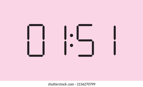 Digital clock close up displaying 1:51 o'clock, am or pm, simple flat black icon vector eps 10