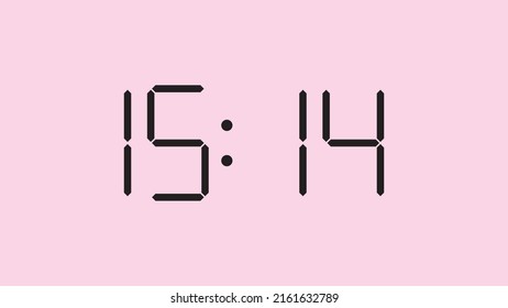 Digital clock close up displaying 15:14 o'clock, simple flat black icon vector eps 10