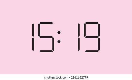 Digital clock close up displaying 15:19 o'clock, simple flat black icon vector eps 10