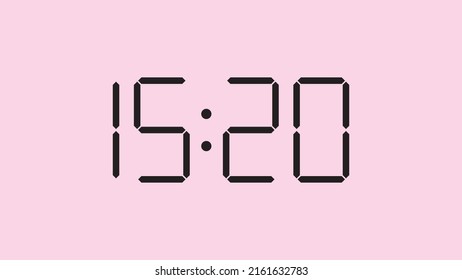 Cierre del reloj digital mostrando las 15:20 en punto, sencillo icono plano negro vector eps 10
