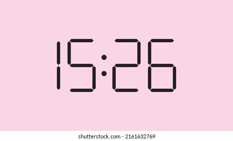 Cierre del reloj digital mostrando las 15:26 en punto, sencillo icono plano negro vector eps 10