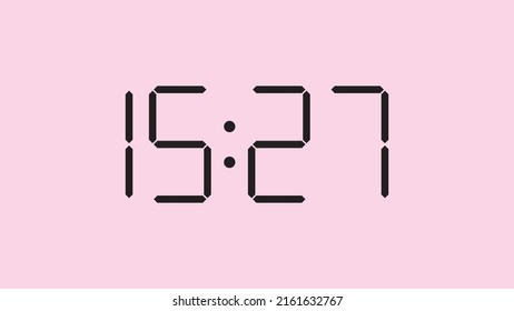Digital clock close up displaying 15:27 o'clock, simple flat black icon vector eps 10