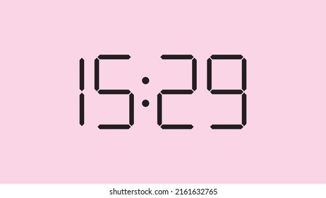 Digital clock close up displaying 15:29 o'clock, simple flat black icon vector eps 10