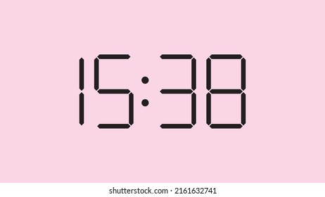 Digital clock close up displaying 15:38 o'clock, simple flat black icon vector eps 10