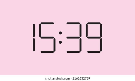 Digital clock close up displaying 15:39 o'clock, simple flat black icon vector eps 10