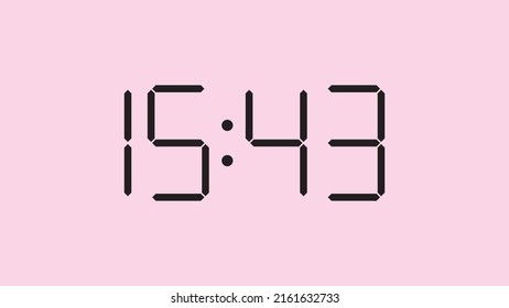 Digital clock close up displaying 15:43 o'clock, simple flat black icon vector eps 10