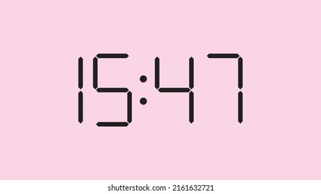 Digitale Uhr, Nahaufnahme mit 15:47 Uhr, einfaches, flaches, schwarzes Symbol, Vektorgrafik eps10