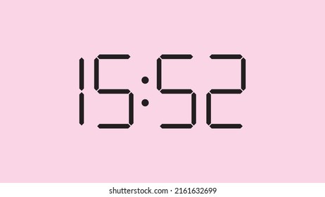 Digital clock close up displaying 15:52 o'clock, simple flat black icon vector eps 10