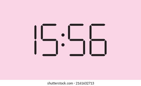 Digital clock close up displaying 15:56 o'clock, simple flat black icon vector eps 10
