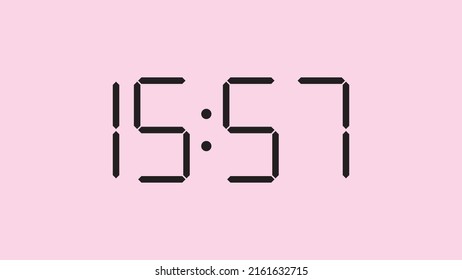 Digital clock close up displaying 15:57 o'clock, simple flat black icon vector eps 10