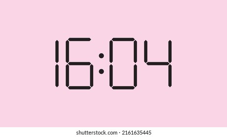 Digital clock close up displaying 16:04 o'clock, simple flat black icon vector eps 10