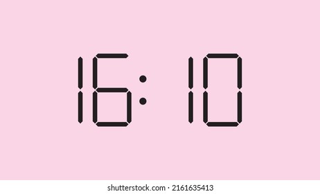 Digital clock close up displaying 16:10 o'clock, simple flat black icon vector eps 10