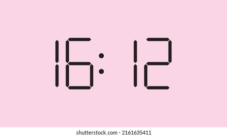 Digital clock close up displaying 16:12 o'clock, simple flat black icon vector eps 10