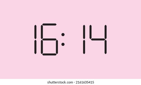 Digital clock close up displaying 16:14 o'clock, simple flat black icon vector eps 10