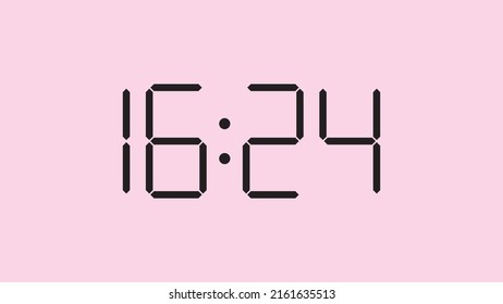 Digital clock close up displaying 16:24 o'clock, simple flat black icon vector eps 10