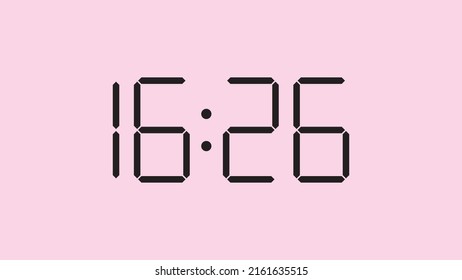 Digital clock close up displaying 16:26 o'clock, simple flat black icon vector eps 10