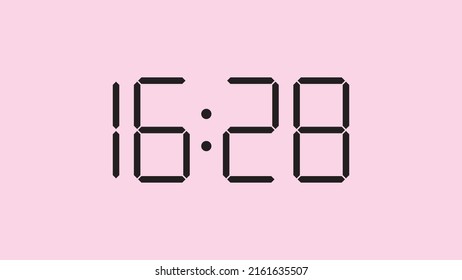 Digital clock close up displaying 16:28 o'clock, simple flat black icon vector eps 10