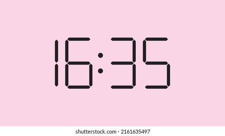 Digital clock close up displaying 16:35 o'clock, simple flat black icon vector eps 10