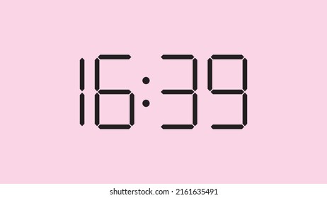 Digital clock close up displaying 16:39 o'clock, simple flat black icon vector eps 10