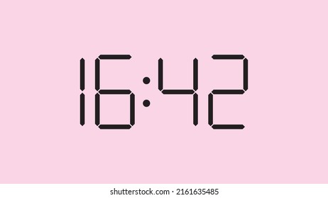Digital clock close up displaying 16:42 o'clock, simple flat black icon vector eps 10