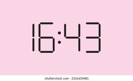 Digital clock close up displaying 16:43 o'clock, simple flat black icon vector eps 10