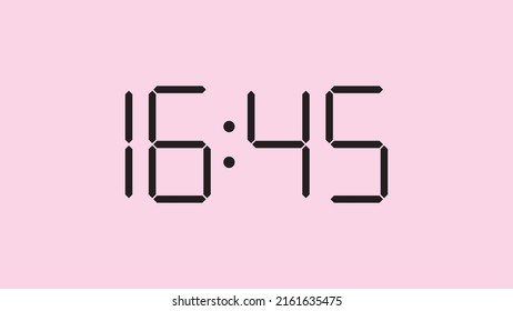 Digital clock close up displaying 16:45 o'clock, simple flat black icon vector eps 10