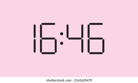Digital clock close up displaying 16:46 o'clock, simple flat black icon vector eps 10