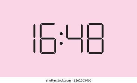 Digital clock close up displaying 16:48 o'clock, simple flat black icon vector eps 10