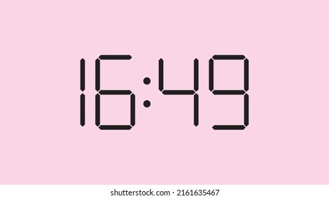 Digital clock close up displaying 16:49 o'clock, simple flat black icon vector eps 10