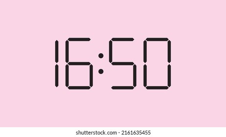 Digital clock close up displaying 16:50 o'clock, simple flat black icon vector eps 10