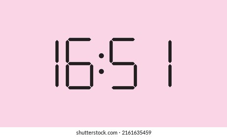 Digital clock close up displaying 16:51 o'clock, simple flat black icon vector eps 10